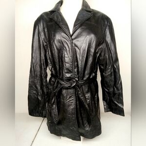 Modern Essentials Women's Leather Jacket Size medium Black Belted Full Zip